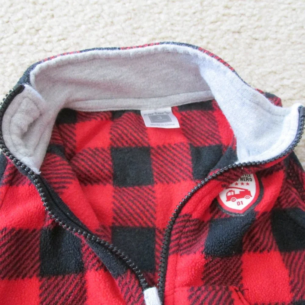 Carters 2 Pc Fleece Vest Pants Outfit Infant Boys Size 3M Red‎ Check Mommys Hero